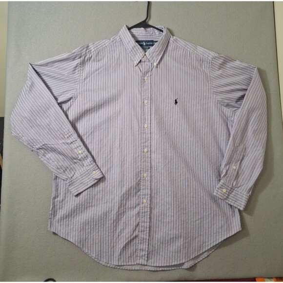 Ralph Lauren Dress Shirt Mens XXL Blue Stripped Classic Fit Pony Business Preppy - Picture 1 of 5